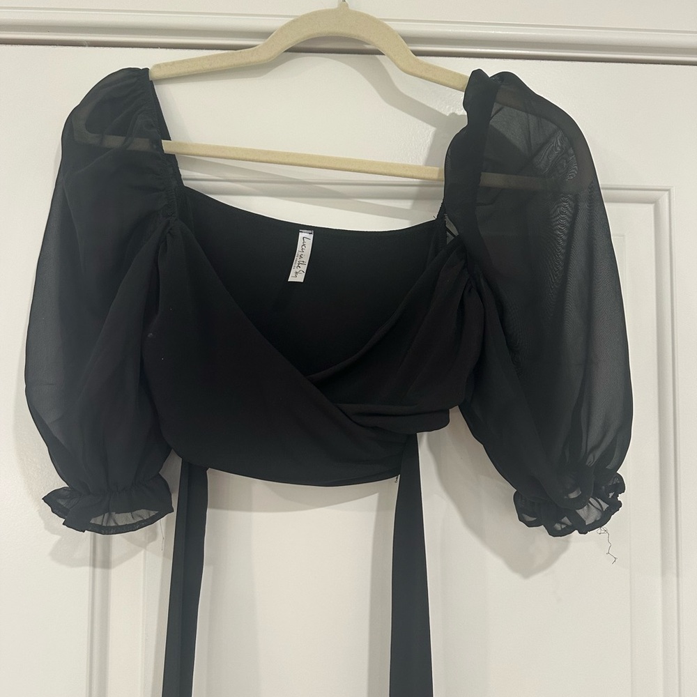 Lucy in the Sky Black Sheer Sleeve Crop Top